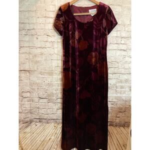 Vintage J. Stevens by Carol Escritor Dress Womens 8 Velvet Dark Maroon Floral